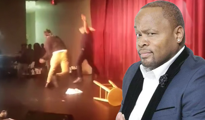 Comedian viciously attacked on stage | Video captures aggressor hurling stools and mic at Steve Brown