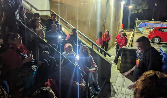 Your Fringe venue? Out the back by the bins... | Fire alarm forces Aussie comic Dane Simpson into the alleyway