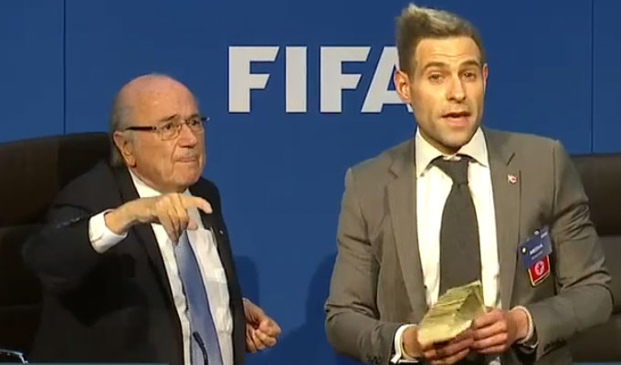 Simon Brodkin charged over Fifa stunt | Trespass rap after pranking Sepp Blatter