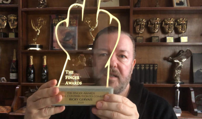 Ricky Gervais is given the Finger | Award for comedy that makes the world a better place.