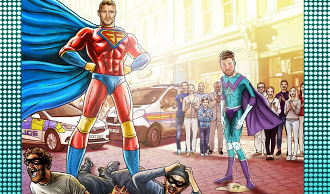 Jack Whitehall becomes a comic-book sidekick | As Fred Flintoff portrays himself as the hero