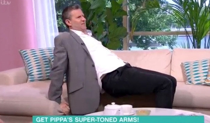 He's down! Adam Hills fluffs exercise demo | Slip-up on This Mornin