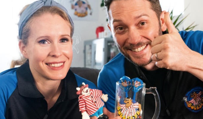 Lucy and Jon in Bullseye t-shirt