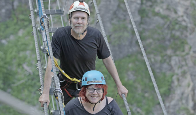 Rhod and Angela on rope bridge