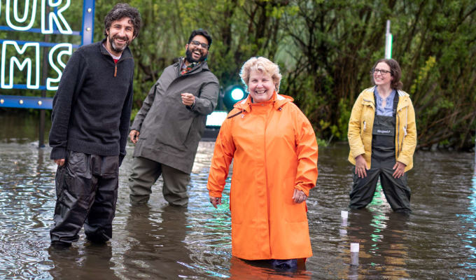 Comedy livestreamed... | Watch Sandi Toksvig perform stand-up in a river