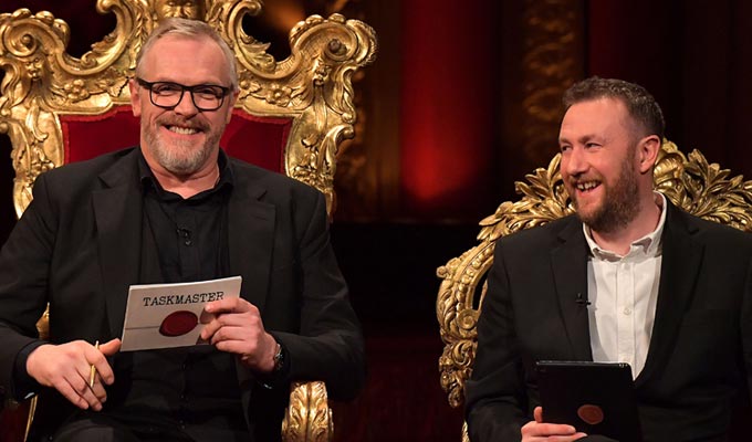 Picture shows Taskmaster's Greg and Alex on their thrones