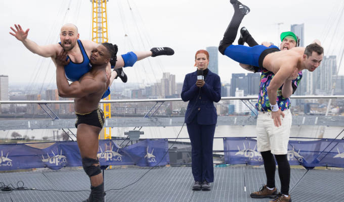 Comedy slam! | Ed Gamble shows of his lift technique in a photocall for The Wrestling